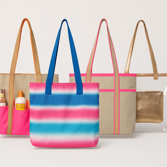 Sunset Stripes – Gradient Beach Tote in Pink, Blue & Aqua