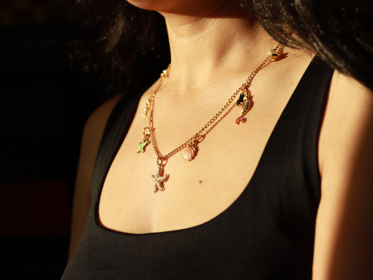 Sea Whispers – Gold Chain Necklace with Mermaid & Ocean Charms