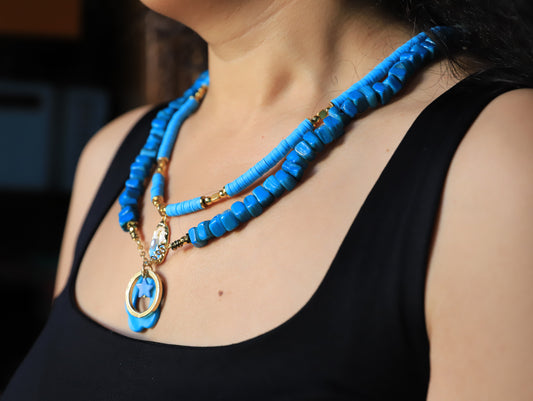 Azure Crescent – Turquoise Necklace with Star & Crescent Charms