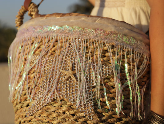 Sea Nymph – Iridescent Starfish Straw Tote