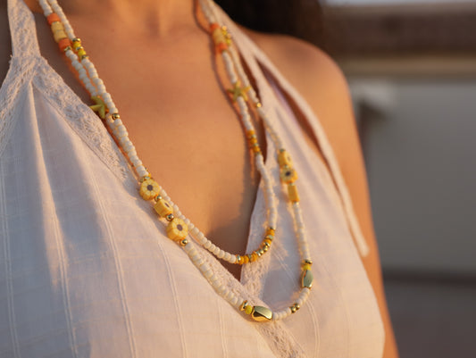 Sunbeam – Honey & Yellow Floral Beaded Necklace
