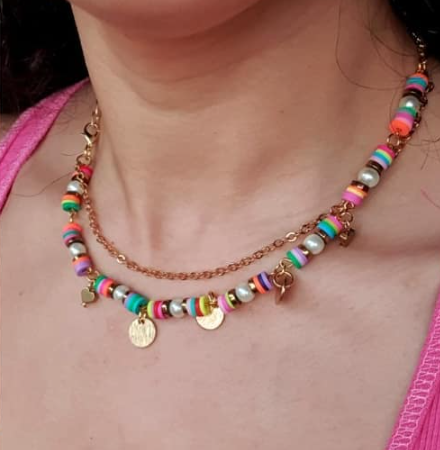 Candy Hearts – Colorful Beaded Necklace with Gold Heart Charms