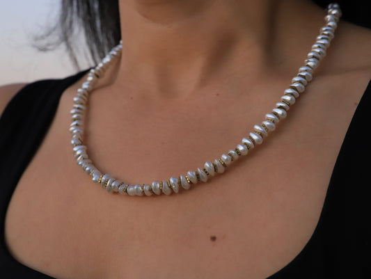 Pearl Rounds – Freshwater Pearl Disc Necklace with Gold