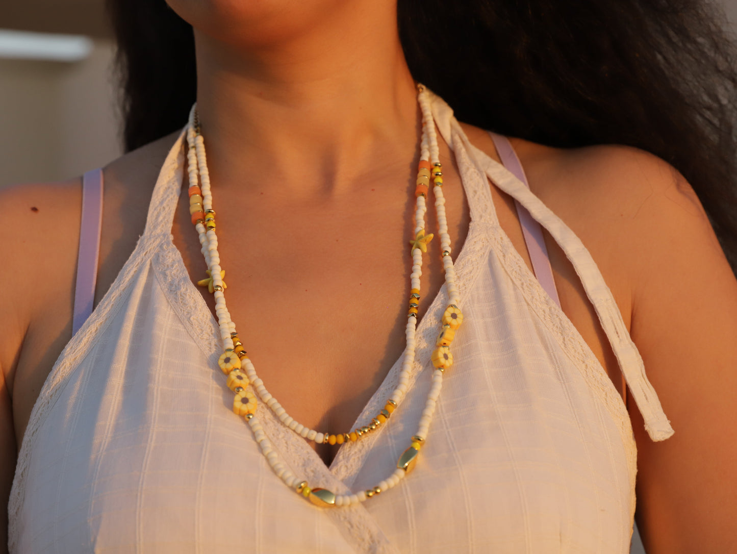 Sunbeam – Honey & Yellow Floral Beaded Necklace