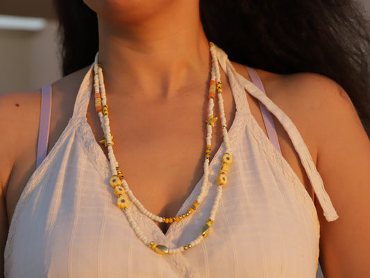 Sunbeam – Honey & Yellow Floral Beaded Necklace