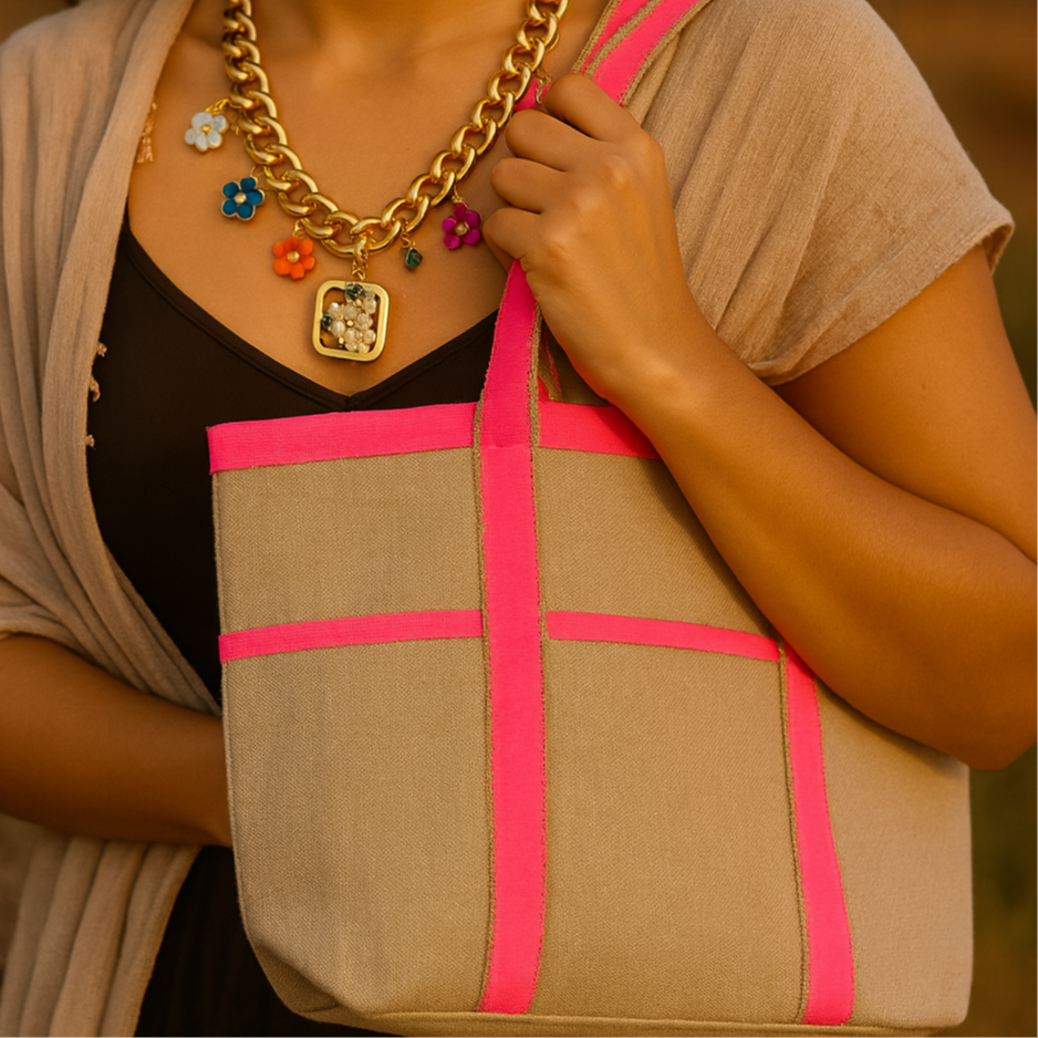 Pink Trim – Canvas Tote Bag with Neon Pink Details
