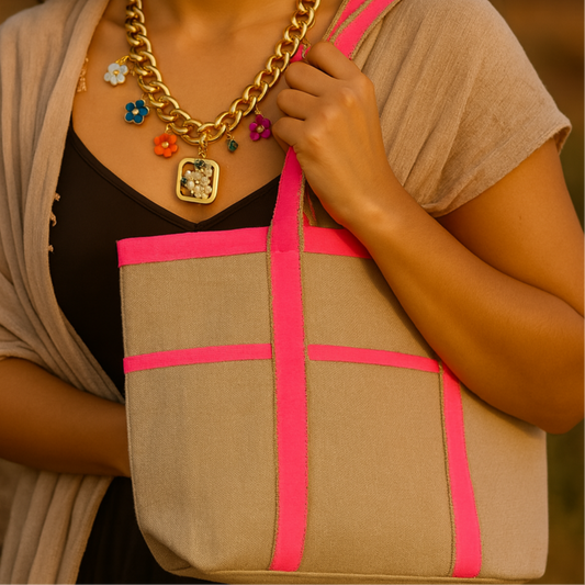 Pink Trim – Canvas Tote Bag with Neon Pink Details