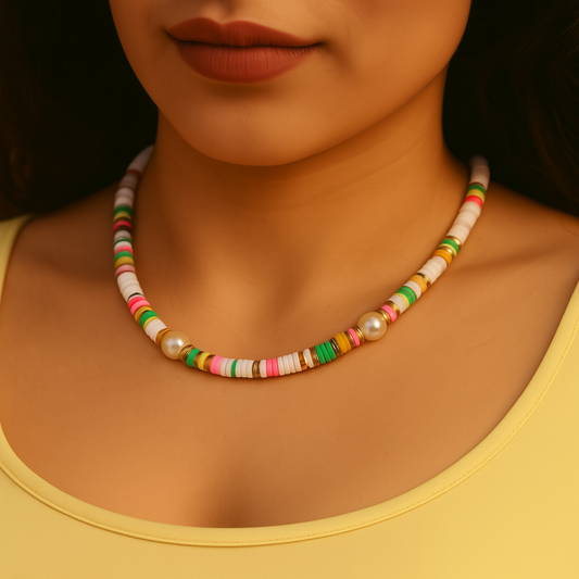 Pearl Pop – Colorful Beaded Choker with Gold & Pearl Accents