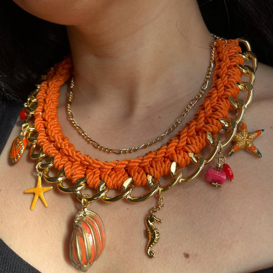 Sunset Star - Gold Starfish Pendant on Red Rope Necklace | Coastal Chic Statement Piece