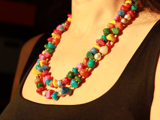 Fiesta Gems – Chunky Multicolor Gemstone Necklace with Gold Accents