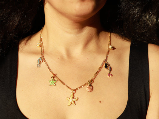 Sea Whispers – Gold Chain Necklace with Mermaid & Ocean Charms
