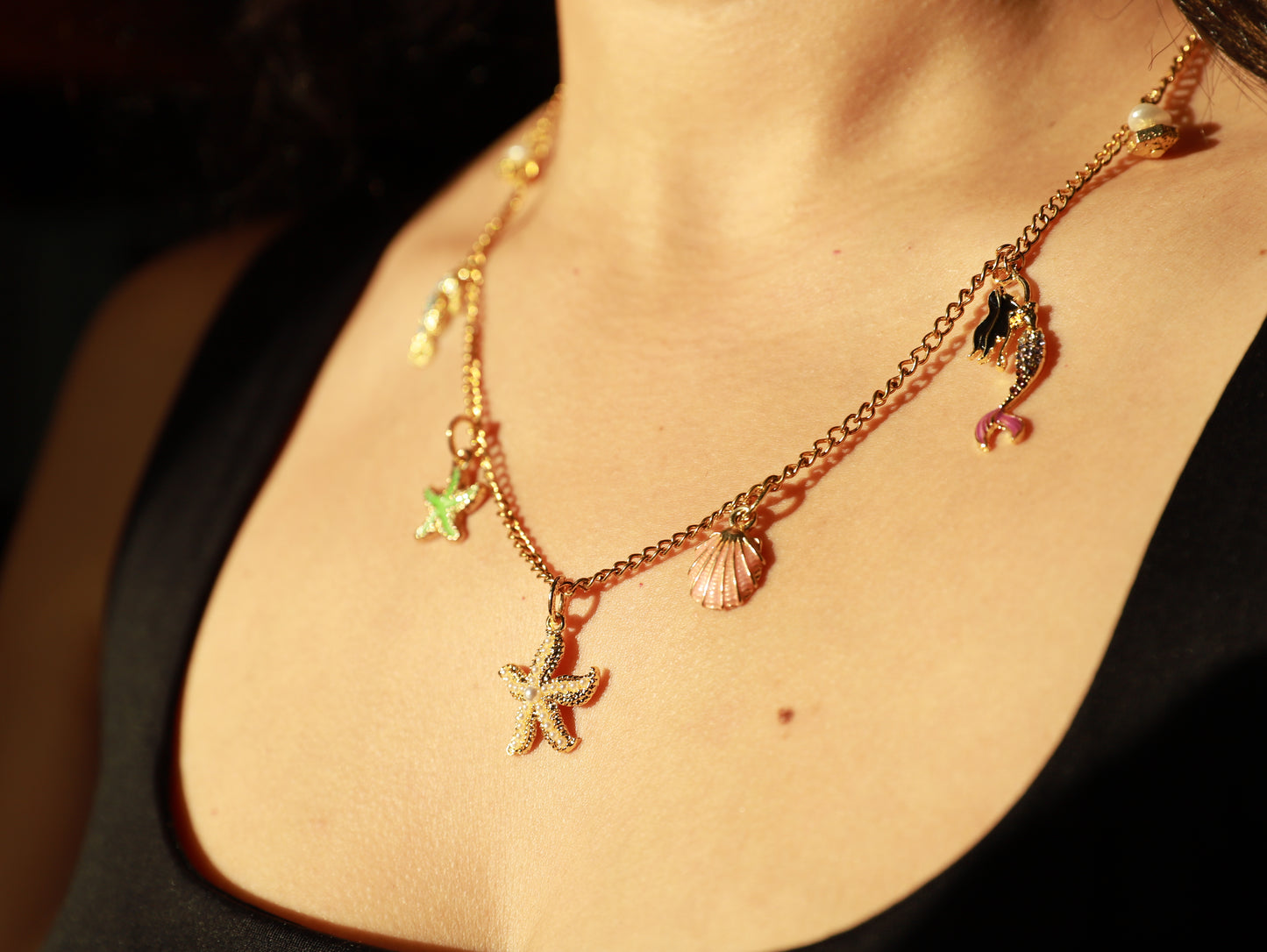 Sea Whispers – Gold Chain Necklace with Mermaid & Ocean Charms