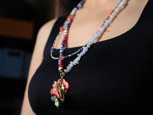 Coral Carnival – Multicolored Beaded Necklace with Oceanic Charms