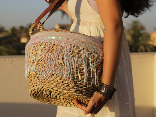 Sea Nymph – Iridescent Starfish Straw Tote