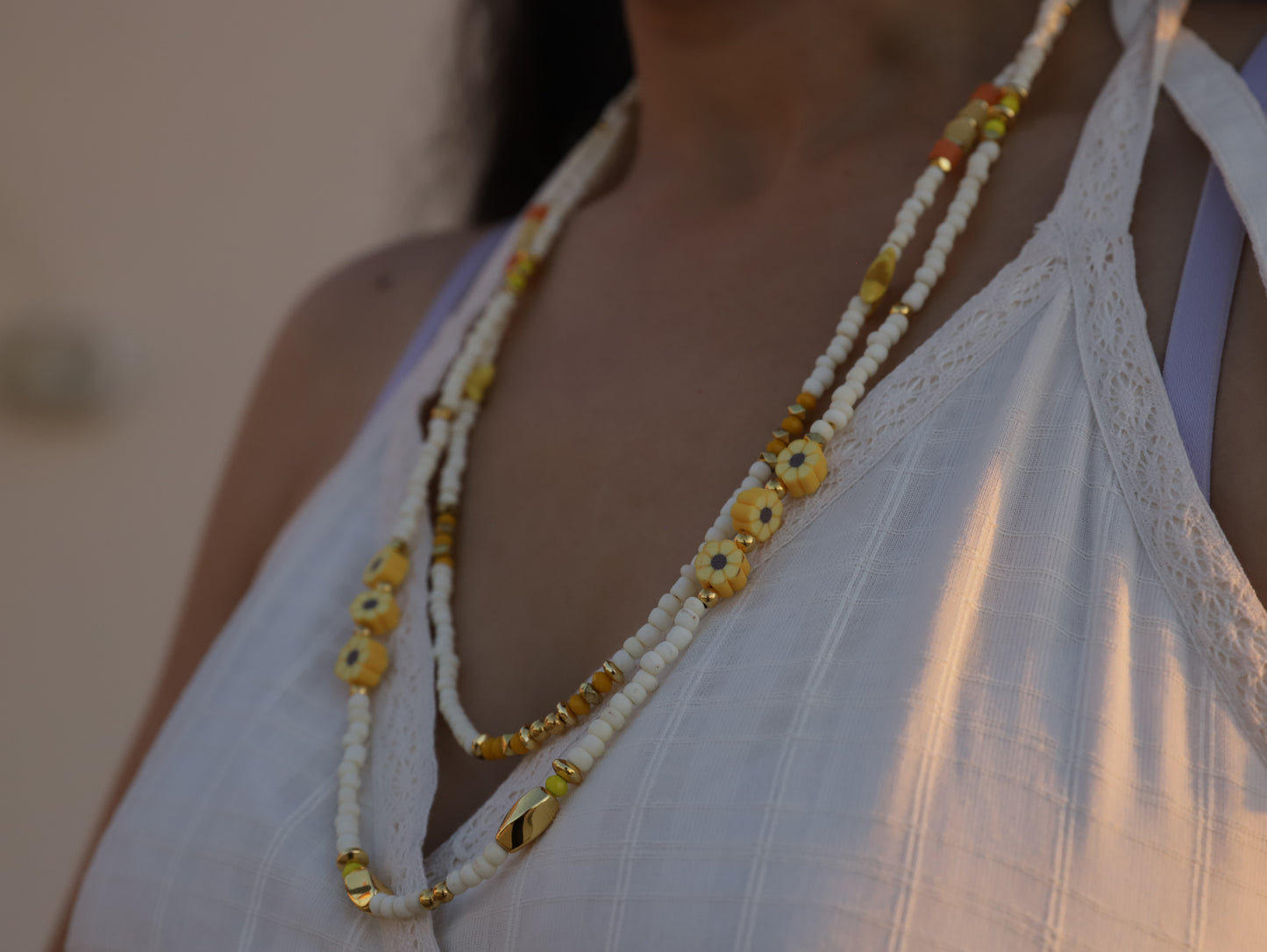 Sunbeam – Honey & Yellow Floral Beaded Necklace