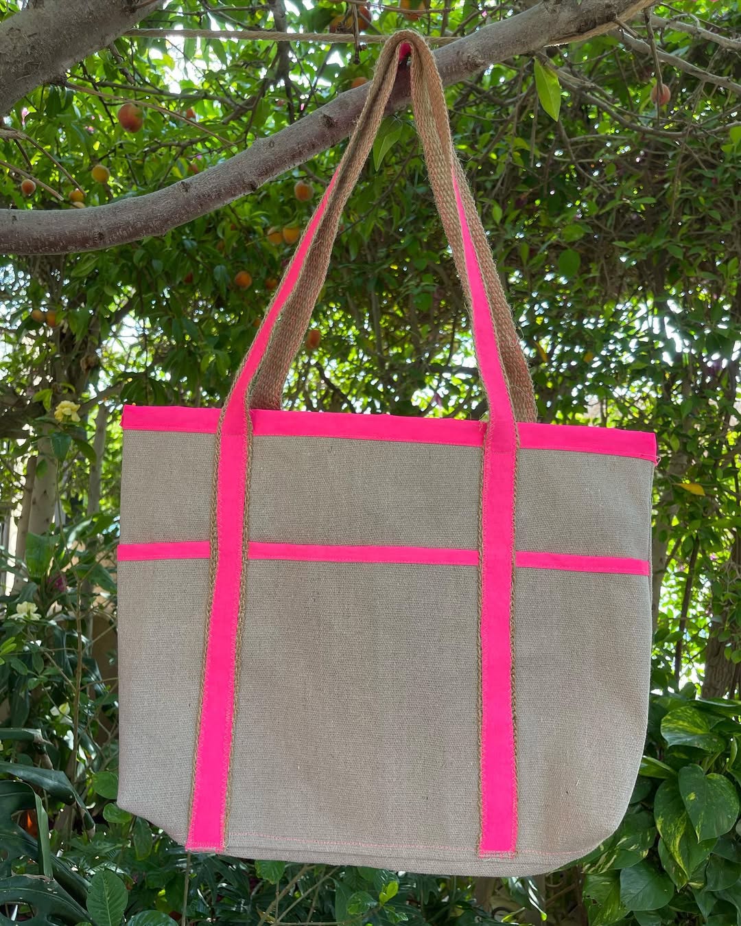 Pink Trim – Canvas Tote Bag with Neon Pink Details