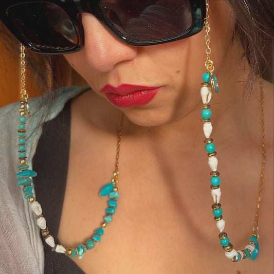 Tide Shells – Turquoise & White Beaded Glasses Chain