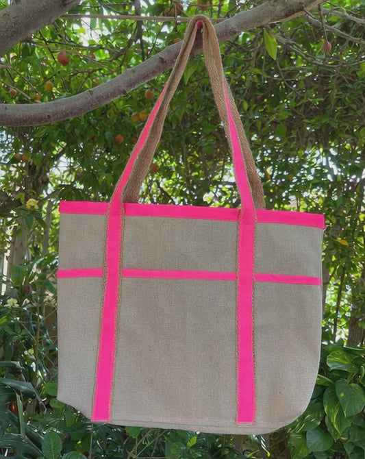 Pink Trim – Canvas Tote Bag with Neon Pink Details
