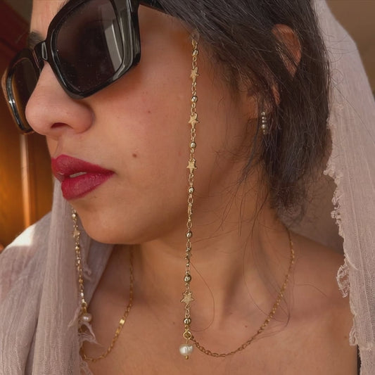Star Gaze – Gold Glasses Chain with Stars & Pearls