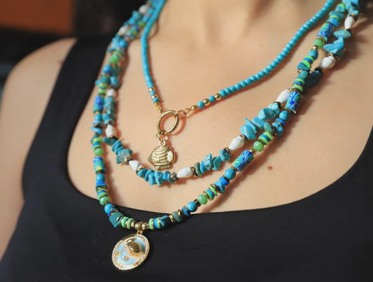 Blue Tides – Layered Ocean-Inspired Necklace with Turquoise Beads & Charms