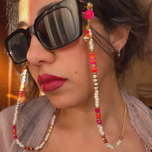 Cherry Pop – White & Hot Pink Beaded Glasses Chain