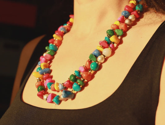 Fiesta Gems – Chunky Multicolor Gemstone Necklace with Gold Accents