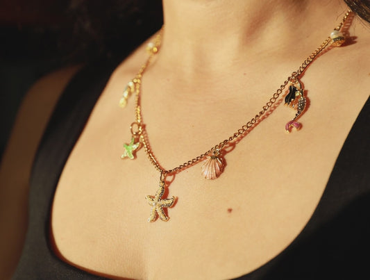 Sea Whispers – Gold Chain Necklace with Mermaid & Ocean Charms